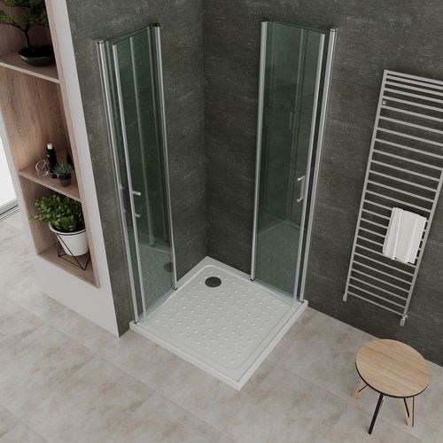 Cabine De Douche 80x90 Cm H.180 Portes Pivotantes Verre 6mm Transparent, Chromé - Sofia