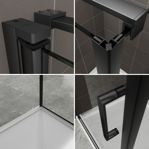 Cabine De Douche Noire 90 X 90 Cm Helena-black H.190 Porte Battante Verre 6 Mm Transparent