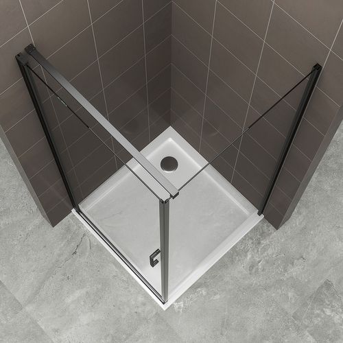 Cabine De Douche Noire 90 X 90 Cm Helena-black H.190 Porte Battante Verre 6 Mm Transparent