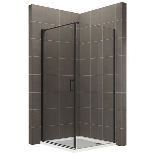 Cabine De Douche Noire 90 X 90 Cm Helena-black H.190 Porte Battante Verre 6 Mm Transparent