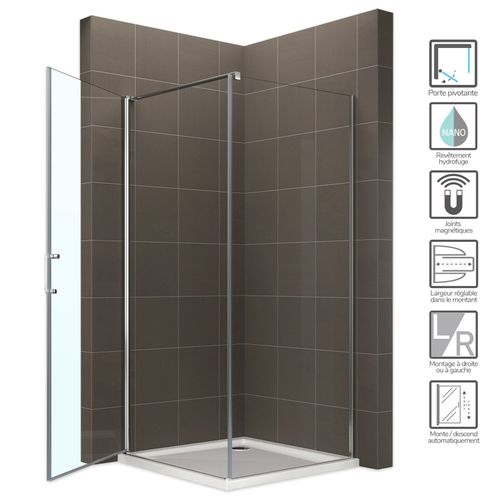 Cabine De Douche 90 X 90 Cm Helena H.190 Porte Battante Verre 6 Mm Transparent, Chromé