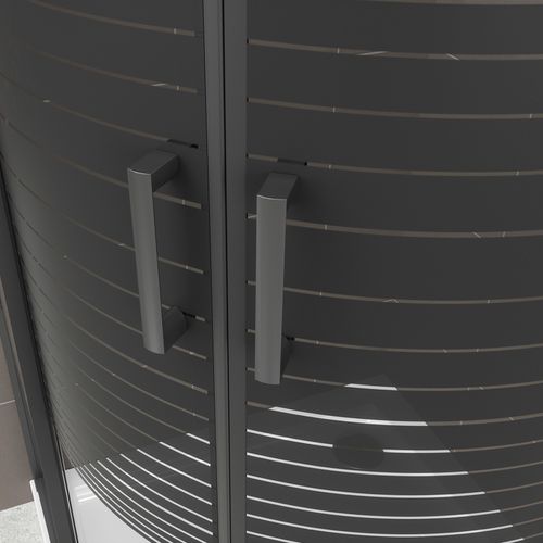 Cabine De Douche 100x100 Cm Tibyblack 1/4 De Cercle Coulissant Noir H190 Cm Verre Sérigraphié Ligne