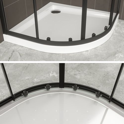 Cabine De Douche 80 X 80 Cm Tibyblack 1/4 De Cercle Coulissant Noir H.190 Cm Verre Sérigraphié Ligne
