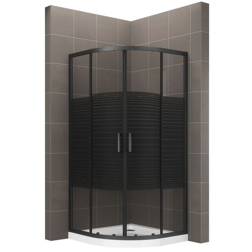 Cabine De Douche 80 X 80 Cm Tibyblack 1/4 De Cercle Coulissant Noir H.190 Cm Verre Sérigraphié Ligne