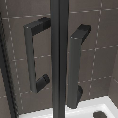 Cabine De Douche 80 X 80 Cm Tibyblack 1/4 De Cercle Coulissant Noir H.190 Cm Verre Sérigraphié Ligne