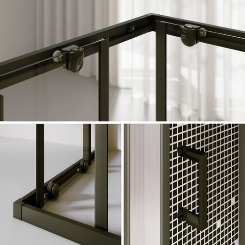 Cabine De Douche 80x80 Cm H.190 Verre Sérigraphié Pixel Noir 6mm, Portes Coulissantes - Boha-pix