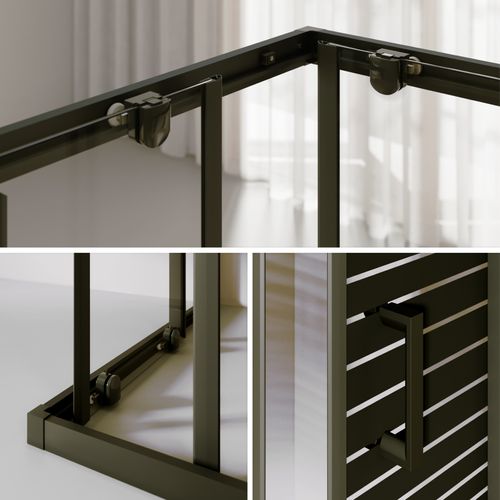 Cabine De Douche + Receveur 80x100 Cm H190 Verre Sérigraphié Ligne Noire 6mm, Coulissante Boha-line