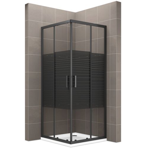 Cabine De Douche 70x100 Cm H.190 Verre Sérigraphié Ligne Noire 6mm, Portes Coulissantes Boha-line
