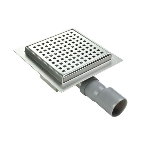 Caniveau Douche Carré Motif Damier 12 X 12 Cm Anti-odeurs, Débit 36l/min, H. Réglable -cubeo