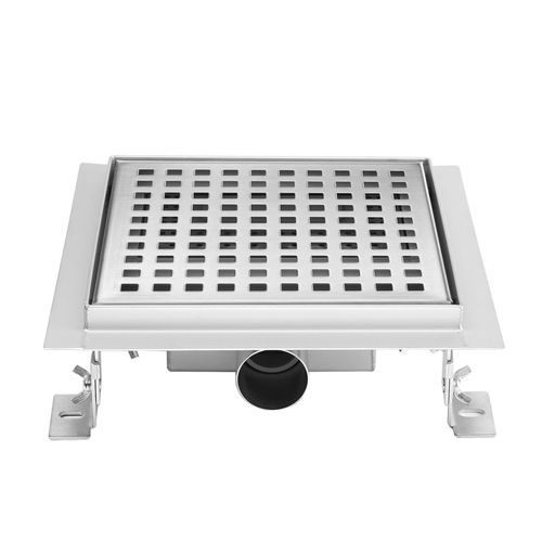 Caniveau Douche Carré Motif Damier 12 X 12 Cm Anti-odeurs, Débit 36l/min, H. Réglable -cubeo