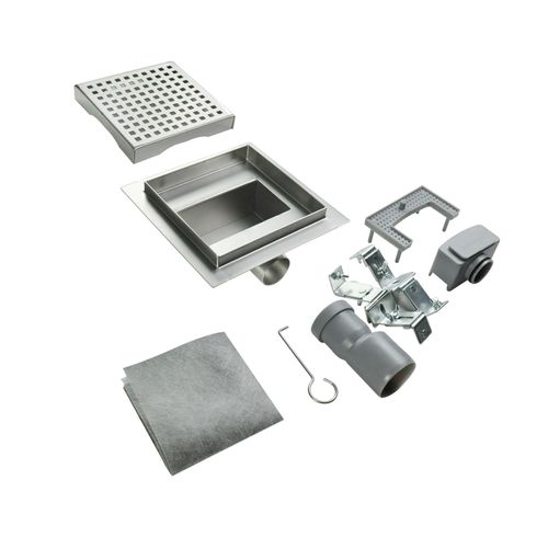 Caniveau Douche Carré Motif Damier 12 X 12 Cm Anti-odeurs, Débit 36l/min, H. Réglable -cubeo