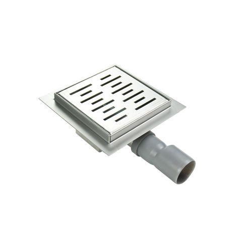 Caniveau Douche Carré Motif Strié 25 X 25 Cm Anti-odeurs, Débit 36l/min, Haut. Réglable -fizeo