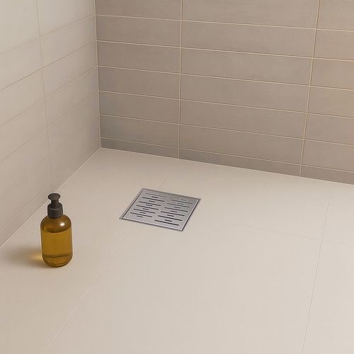 Caniveau Douche Carré Motif Strié 25 X 25 Cm Anti-odeurs, Débit 36l/min, Haut. Réglable -fizeo