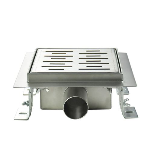 Caniveau Douche Carré Motif Strié 25 X 25 Cm Anti-odeurs, Débit 36l/min, Haut. Réglable -fizeo