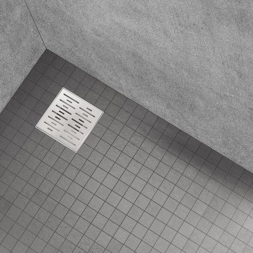 Caniveau Douche Carré Motif Strié 25 X 25 Cm Anti-odeurs, Débit 36l/min, Haut. Réglable -fizeo
