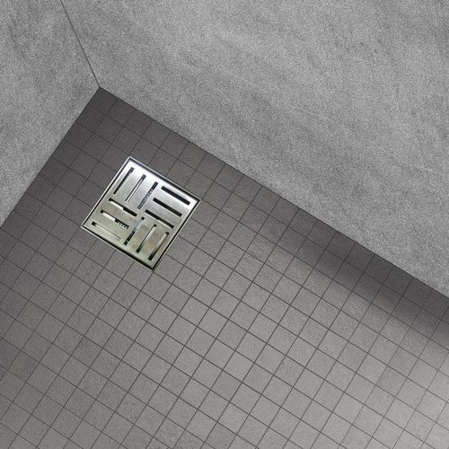 Caniveau Douche Carré Motif Quadrillé 25 X 25 Cm Anti-odeurs, Débit 36l/min, H. Réglable -domeo