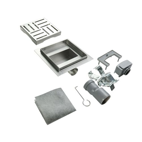 Caniveau Douche Carré Motif Quadrillé 12 X 12 Cm Anti-odeurs, Débit 36l/min, H. Réglable -domeo