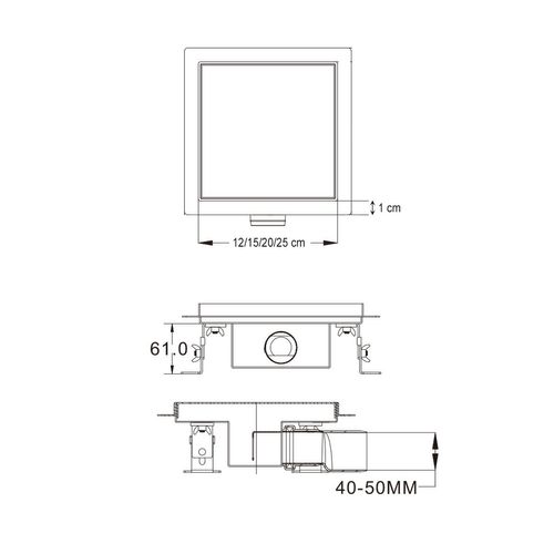 Caniveau Douche Carré Inox 15 X 15 Cm Siphon Anti-odeurs, Débit 36l/min, Haut. Réglable -cara