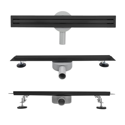 Caniveau Douche Italienne Étroit Noir L.80 Cm Siphon 360°, Débit 36l/min, Haut. Réglable -samy