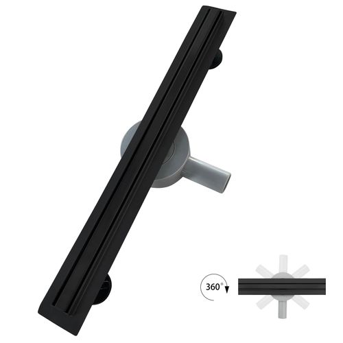 Caniveau Douche Italienne Étroit Noir L.80 Cm Siphon 360°, Débit 36l/min, Haut. Réglable -samy