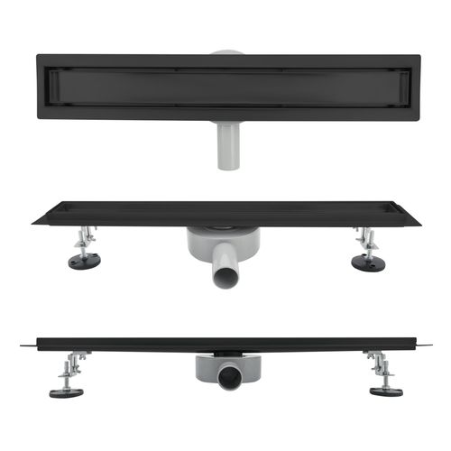 Caniveau De Douche 2en1 à Encastrer L.90 Cm, à Carreler Ou Inox Noir, 360°, Drainage 36l/min -viny