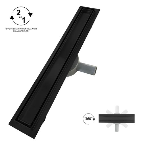 Caniveau De Douche 2en1 à Encastrer L.90 Cm, à Carreler Ou Inox Noir, 360°, Drainage 36l/min -viny