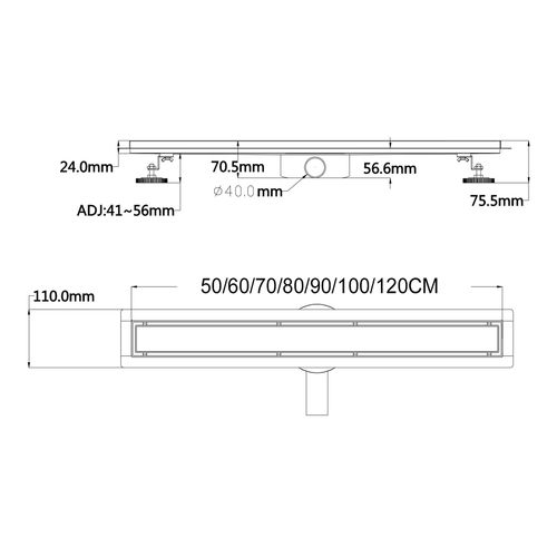 Caniveau De Douche 2en1 à Encastrer L.60 Cm, à Carreler Ou Inox Noir, 360°, Drainage 36l/min -viny