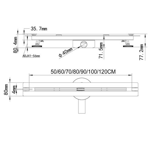 Caniveau Douche Italienne Slim L.120 Cm à Encastrer Inox, Siphon 360°, Drainage Performant -deki