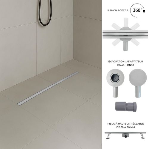 Caniveau Douche Italienne Étroit L.120 Cm à Encastrer Inox, Siphon 360°, Drainage 36l/min -tika