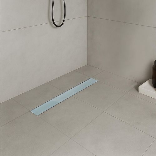 Caniveau De Douche L.50 Cm Verre Blanc Et Inox, Siphon Anti-odeurs, Drainage Performant -hidy