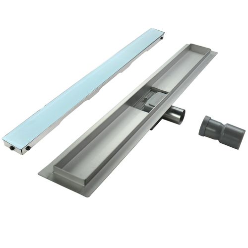 Caniveau De Douche L.70 Cm Verre Blanc Et Inox, Siphon Anti-odeurs, Drainage Performant -hidy