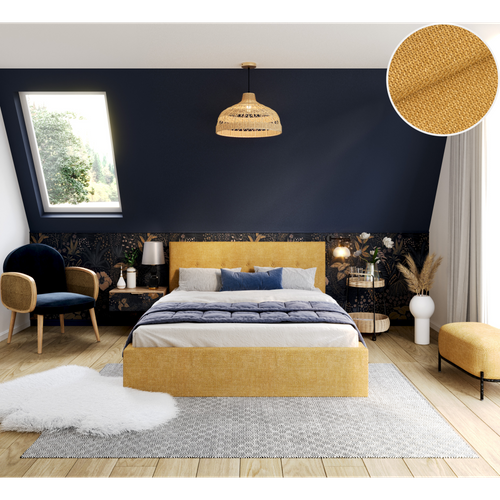 Lit Coffre Tulsa 140x200 Cm - Sommier Inclus Jaune Miel