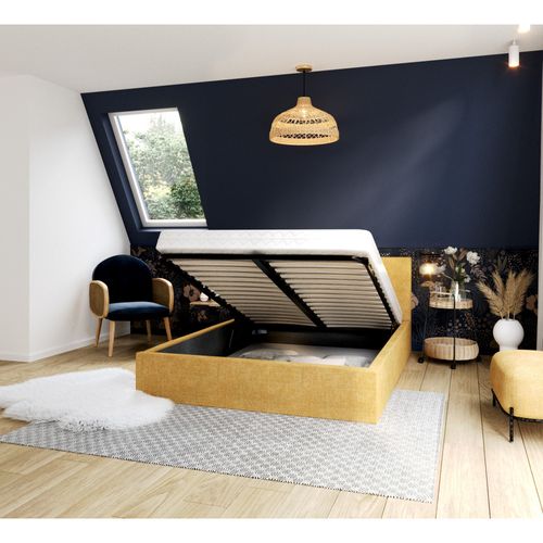 Lit Coffre Tulsa 140x200 Cm - Sommier Inclus Jaune Miel