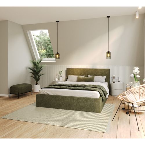Lit Coffre Tulsa 140x200 Cm - Sommier Inclus Vert Olive