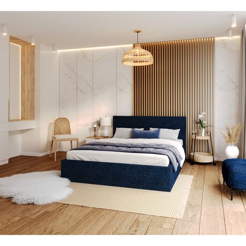 Lit Coffre Tulsa 140x200 Cm - Sommier Inclus Bleu Marine