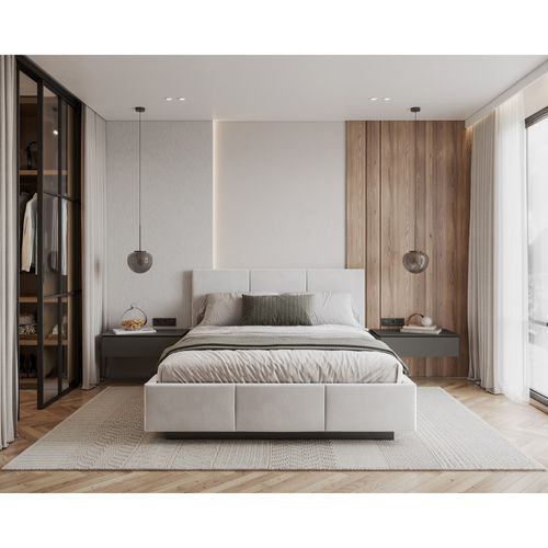 Lit Coffre Raveiro 160 X 200 Cm Avec Sommier à Lattes Relevable Blanc