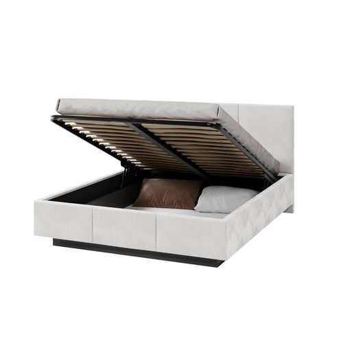 Lit Coffre Raveiro 160 X 200 Cm Avec Sommier à Lattes Relevable Blanc