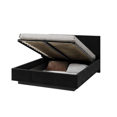 Lit Coffre Raveiro 140 X 190 Cm Avec Sommier à Lattes Relevable Noir