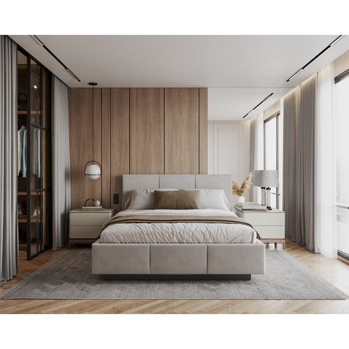 Lit Coffre Raveiro 140 X 190 Cm Avec Sommier à Lattes Relevable Gris Clair