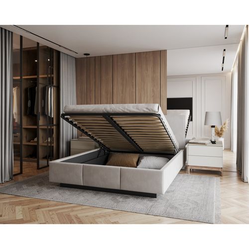 Lit Coffre Raveiro 140 X 190 Cm Avec Sommier à Lattes Relevable Gris Clair