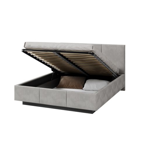 Lit Coffre Raveiro 140 X 190 Cm Avec Sommier à Lattes Relevable Gris Clair