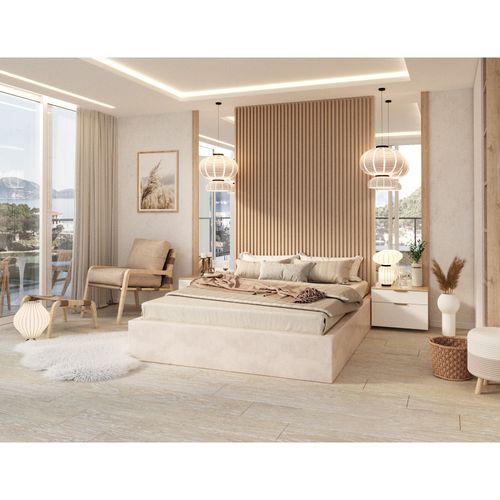 Lit Coffre Orlando 140x190 - Sommier Inclus Crème