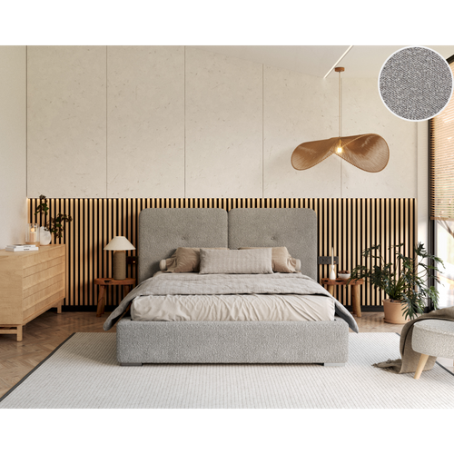 Lit Coffre Bedretto 140 X 190 Cm - Tissu Bouclette - Avec Sommier à Lattes Relevable Gris Clair