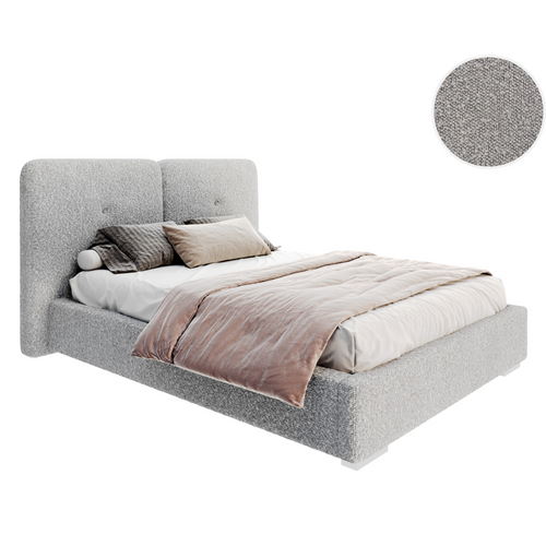 Lit Coffre Bedretto 140 X 190 Cm - Tissu Bouclette - Avec Sommier à Lattes Relevable Gris Clair