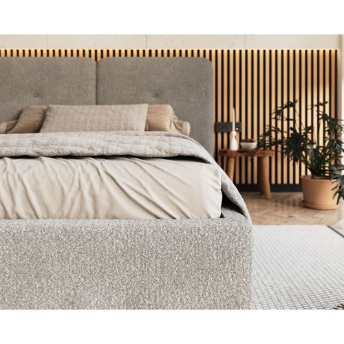 Lit Coffre Bedretto 140 X 190 Cm - Tissu Bouclette - Avec Sommier à Lattes Relevable Gris Clair