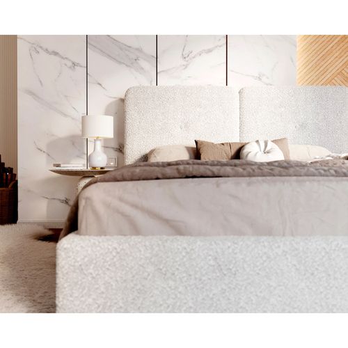 Lit Coffre Bedretto 140 X 190 Cm - Tissu Bouclette - Avec Sommier à Lattes Relevable Blanc