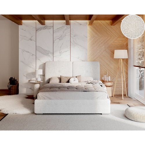 Lit Coffre Bedretto 140 X 190 Cm - Tissu Bouclette - Avec Sommier à Lattes Relevable Blanc