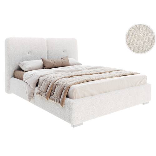 Lit Coffre Bedretto 140 X 190 Cm - Tissu Bouclette - Avec Sommier à Lattes Relevable Blanc