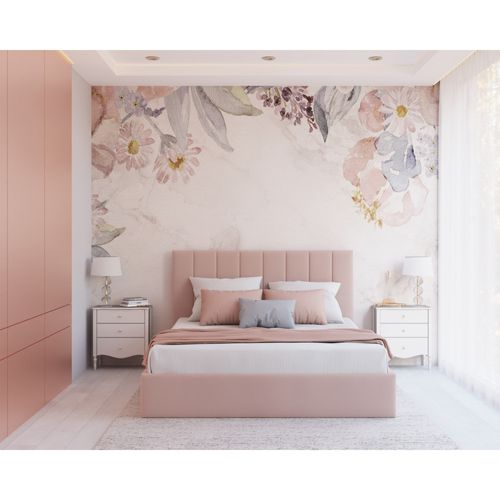 Lit Coffre Colorado 140x190 - Sommier Inclus Rose Pâle