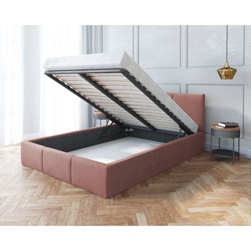 Lit Double Tesia 140x200 + Coffre - Sommier Inclus Rose Misty